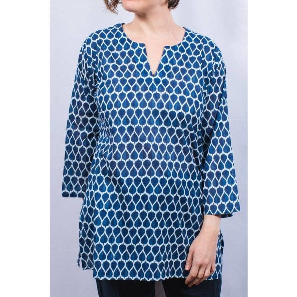 100% Cotton Leaves Tunic Blue